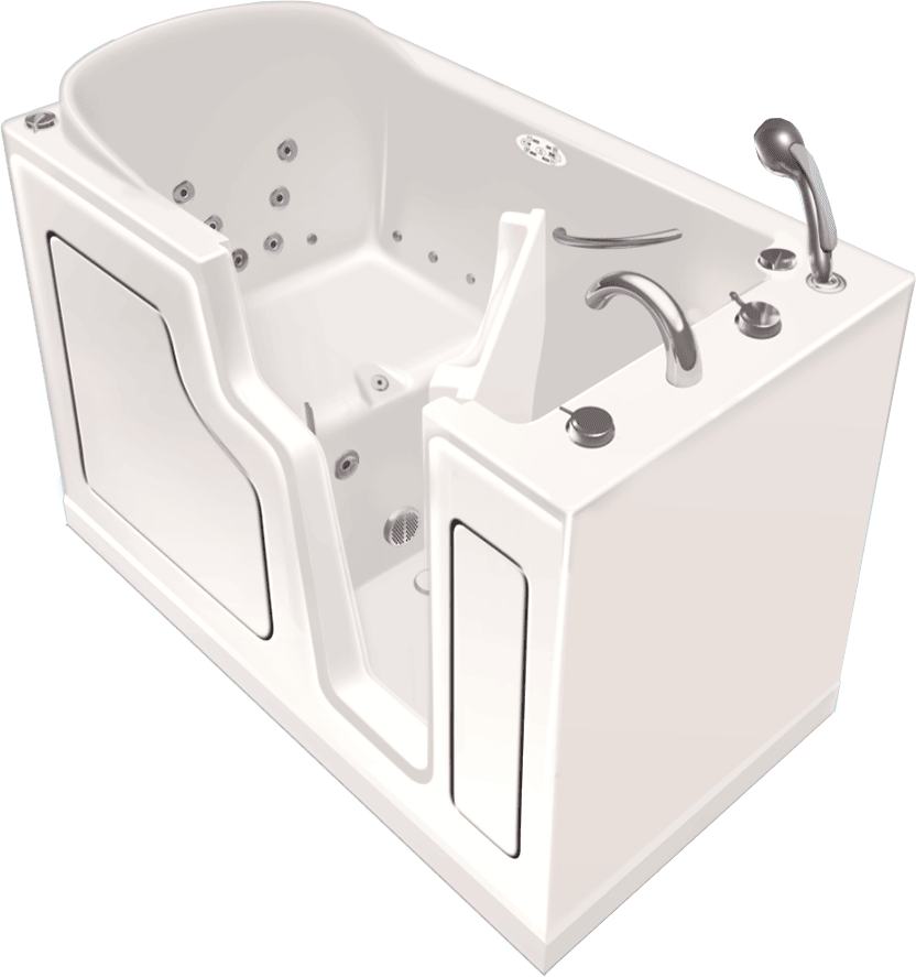 A Safe Step walk-in tub with an open door and molded seat